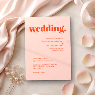 Modern pink orange Minimal Earth Tone Wedding Invitation