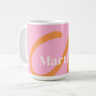 Modern Pink Orange Monogram Coffee Mug