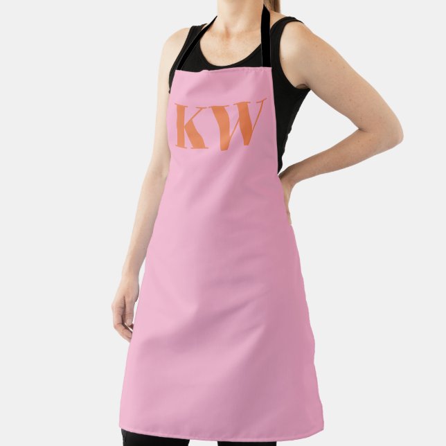 Modern Pink Orange Monogram Initials Personalised Apron (Insitu)