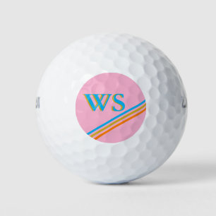 Modern Pink Orange Monogram Initials Personalised Golf Balls