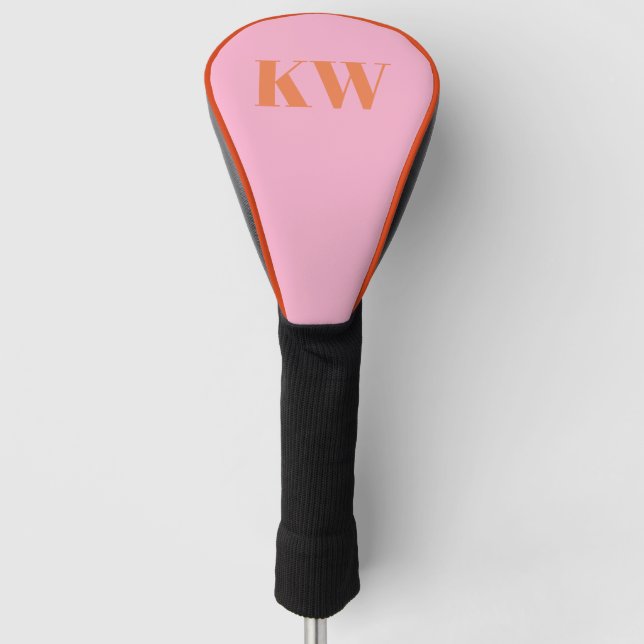 Modern Pink Orange Monogram Initials Personalised Golf Head Cover (Front)