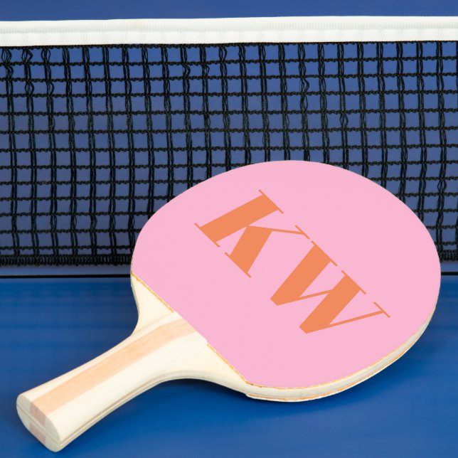Modern Pink Orange Monogram Initials Personalised Ping Pong Paddle (Insitu)