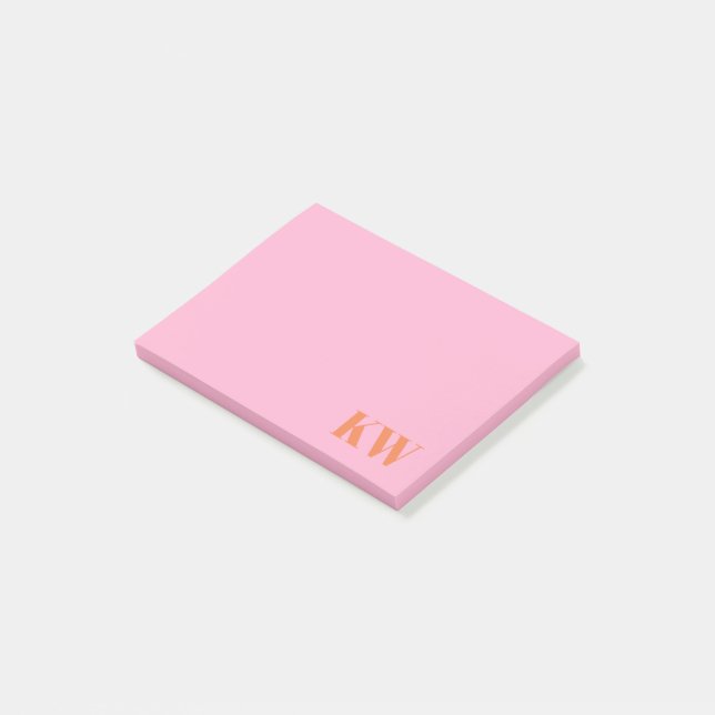 Modern Pink Orange Monogram Initials Personalised Post-it Notes (Angled)