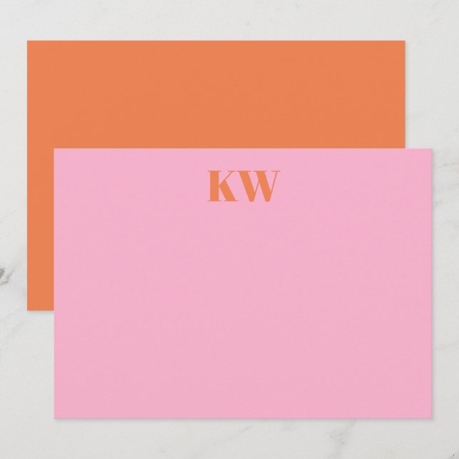 Modern Pink Orange Monogram Initials Personalised Thank You Card (Front/Back)