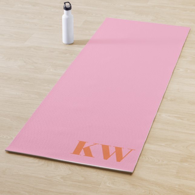 Modern Pink Orange Monogram Initials Personalised Yoga Mat (In Situ)