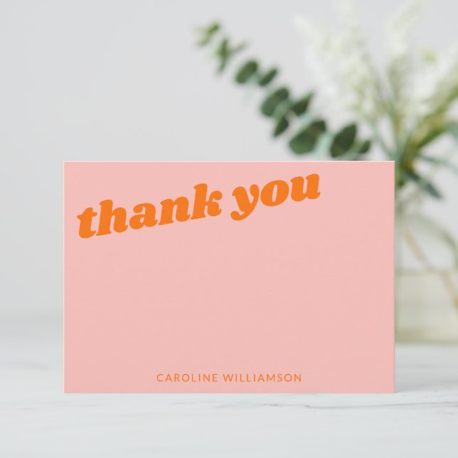 Modern Pink Orange Retro Baby Shower Personalised Thank You Card (Standing Front)