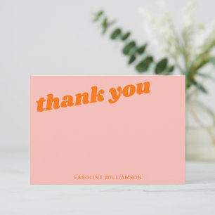 Modern Pink Orange Retro Baby Shower Personalised Thank You Card
