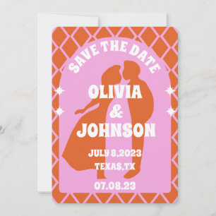 Modern Pink Orange Retro Boho Arch Bold Date Save The Date