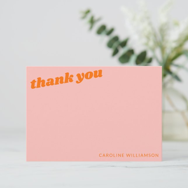 Modern Pink Orange Retro Graduation Personalized Thank You Card (Standing Front)