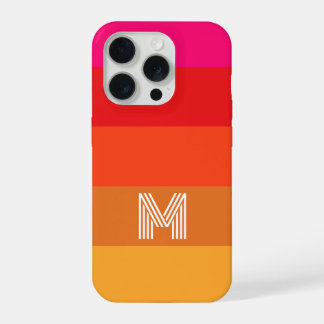 Modern Pink Orange Sunset Stripe, Custom Monogram iPhone 15 Pro Case