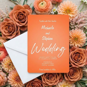 Modern Pink & Orange Sunset Wedding Invitation