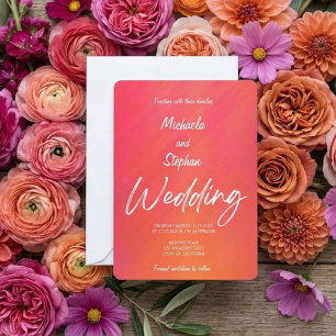 Modern Pink & Orange Sunset Wedding Invitation