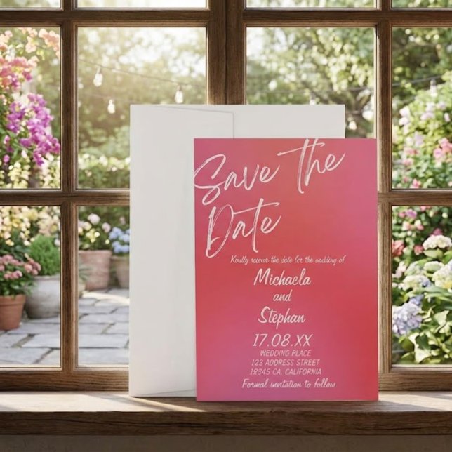 Modern Pink & Orange Sunset Wedding Invitation (Creator Uploaded)