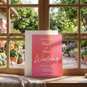 Modern Pink & Orange Sunset Wedding Invitation