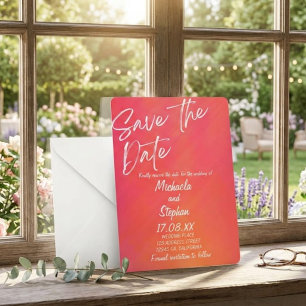 Modern Pink & Orange Sunset Wedding Invitation