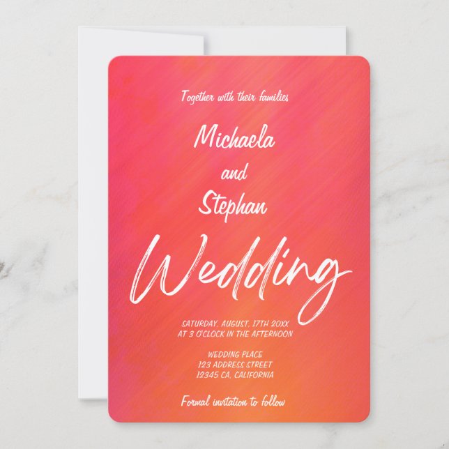 Modern Pink & Orange Sunset Wedding Invitation (Front)