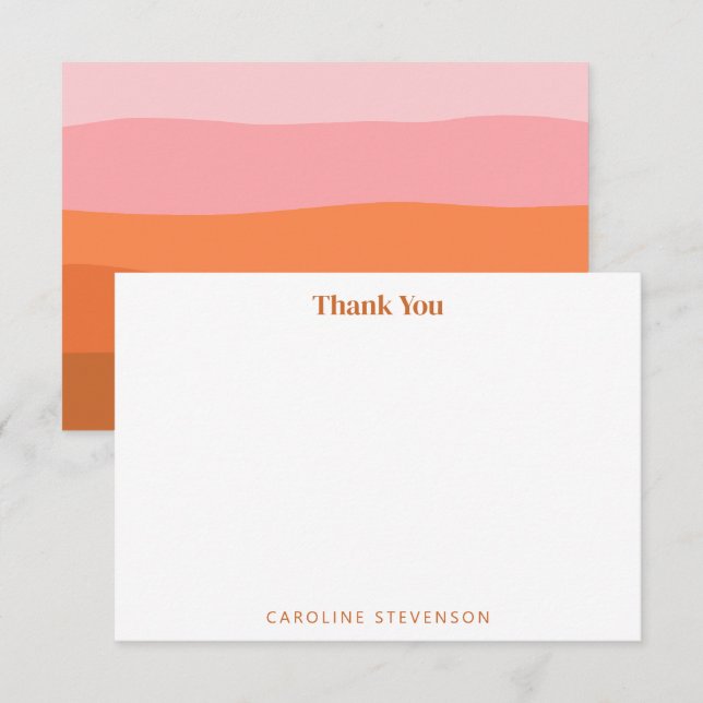 Modern Pink Orange Terracotta Art Stripes Custom  Thank You Card (Front/Back)