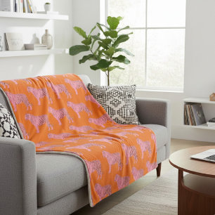 Modern Pink Orange Tiger Pattern Personalized Name Sherpa Blanket
