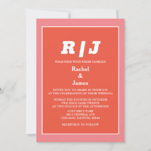 Modern Pink Orange Trendy Minimal Colourful Weddin Invitation
