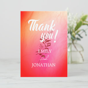 Modern pink orange watercolor typography THANK U Invitation