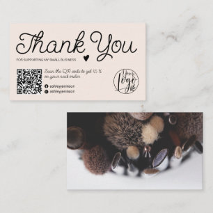 Modern pink order thank you Qr code photo Business Card
