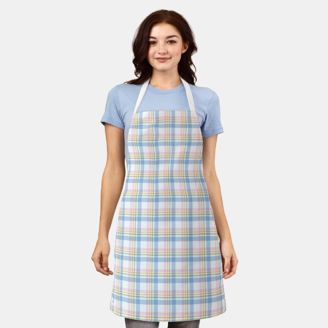 Modern Pink Pastel Gingham Christmas Apron (Worn)