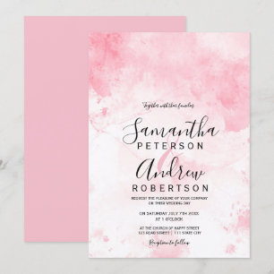 Modern pink pastel watercolor typography wedding invitation