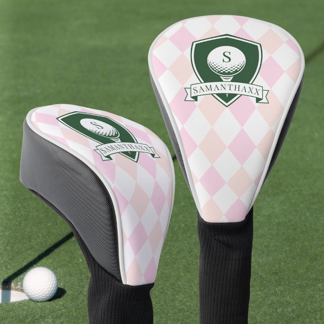 Modern Pink Pattern Green Golfer Name Monogram Golf Head Cover (Modern Pink Pattern Green Golfer Name Monogram Golf Head Cover)
