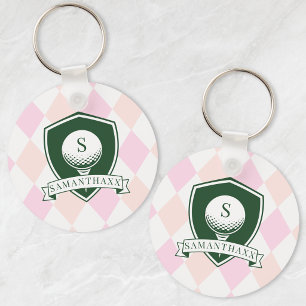 Modern Pink Pattern Name Initial Monogram Golf Key Ring