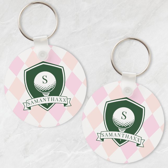 Modern Pink Pattern Name Initial Monogram Golf Key Ring (Modern Pink Pattern Name Initial Monogram Golf Keychain)