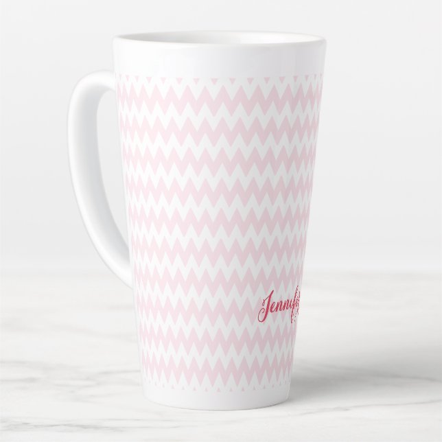 Modern Pink Pattern Stylish Elegant Monogrammed Latte Mug (Left Angle)