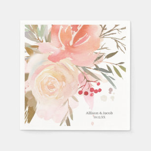 Modern Pink Peach Floral Wedding Napkins