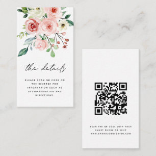 Modern Pink Peach Florals QR Code Wedding Details  Enclosure Card