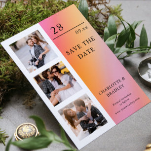 Modern Pink Peach Four Photo Wedding Save The Date