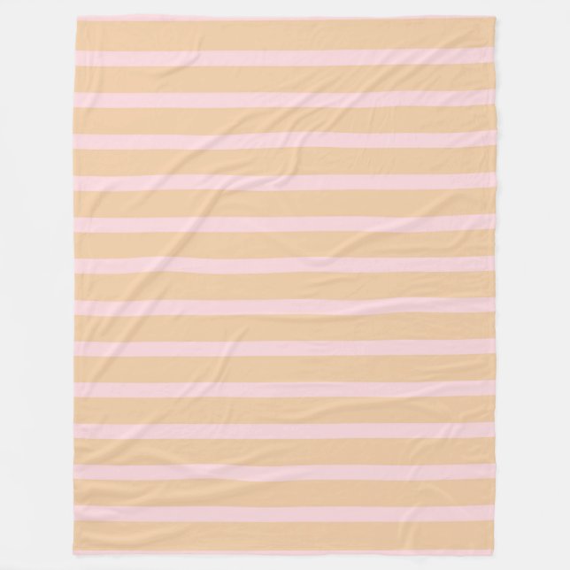 Modern Pink Peach Taffy Striped Fleece Blanket (Front)