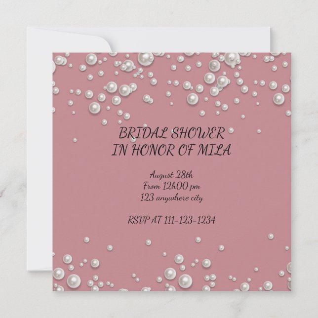 Modern pink pearls bridal shower invitation  (Front)