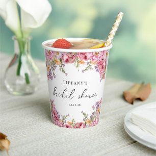 Modern Pink Peonies Floral Bridal Shower Paper Cups
