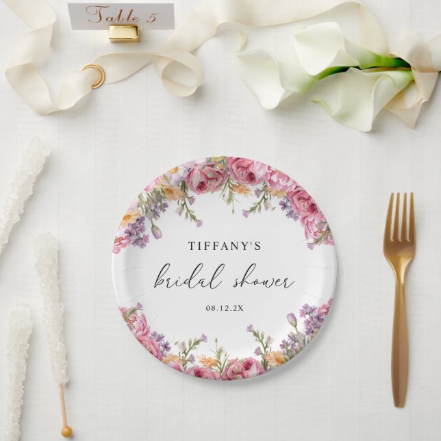 Modern Pink Peonies Floral Bridal Shower Paper Plate (Wedding)