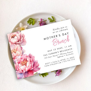 Modern pink Peonies floral mothers day brunch Invitation