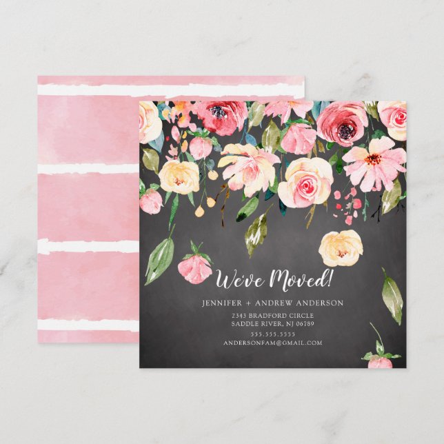 Modern Pink Peonies Floral Moving Announcement (Front/Back)