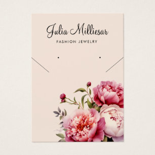 Modern pink peony necklace earring display card 