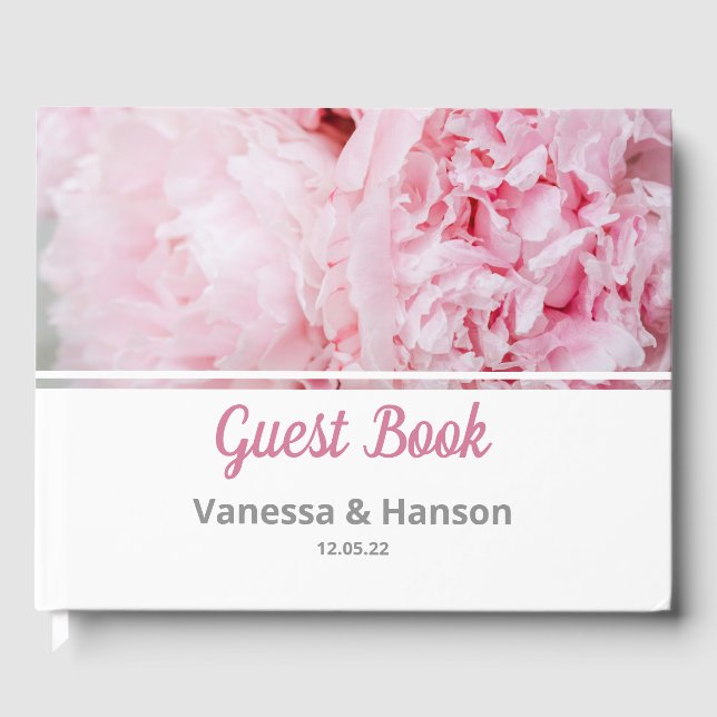Modern Pink Peony Wedding Guest Book (Front)