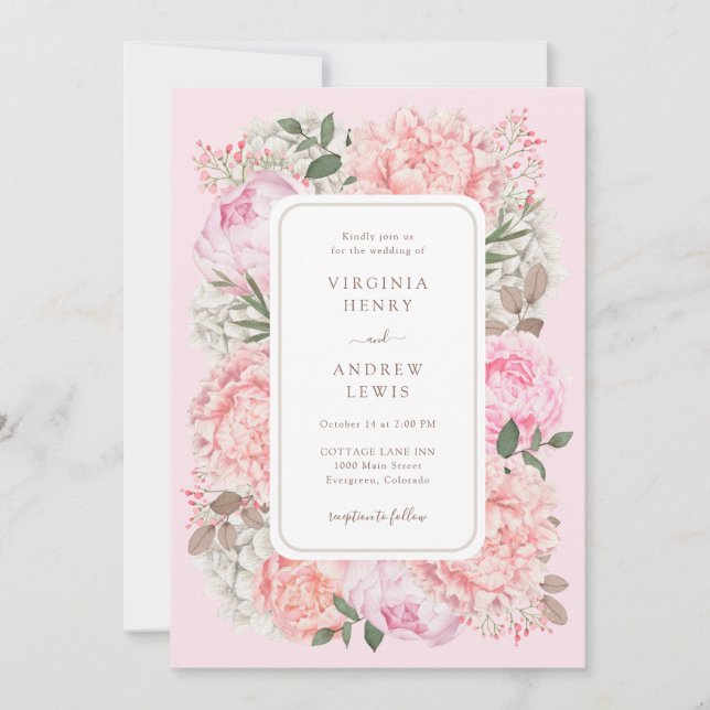 Modern Pink Peony Wedding Invitation (Front)