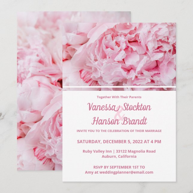 Modern Pink Peony Wedding Invitation (Front/Back)