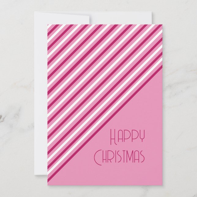 Modern Pink Peppermint Stripe Christmas Card (Front)