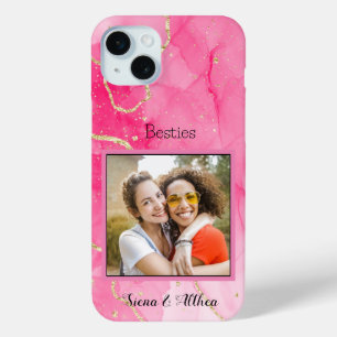 Modern pink Personalise Photo best friends iPhone 15 Mini Case
