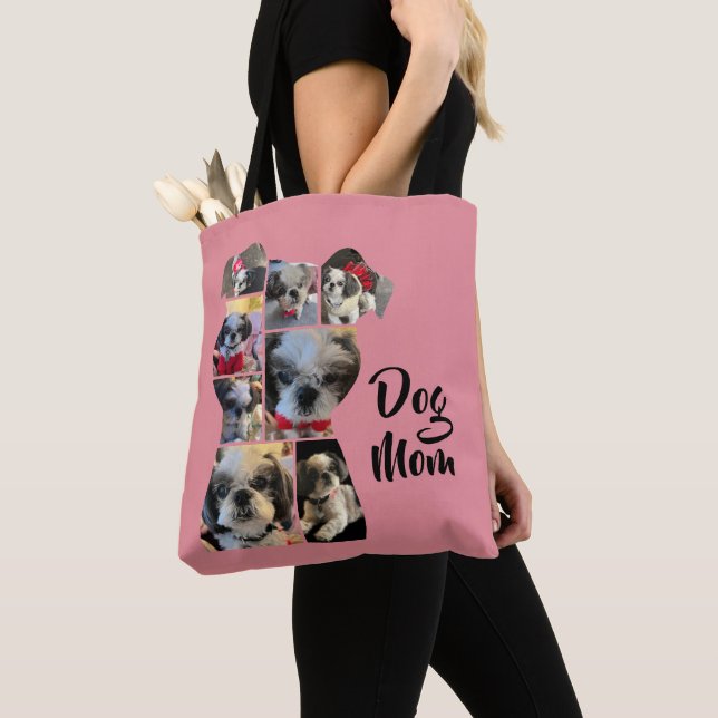 Modern Pink Personalised Dog Mum Photo Collage Tote Bag (Close Up)