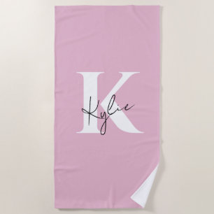 Modern Pink Personalised Monogram Name -  Beach Towel
