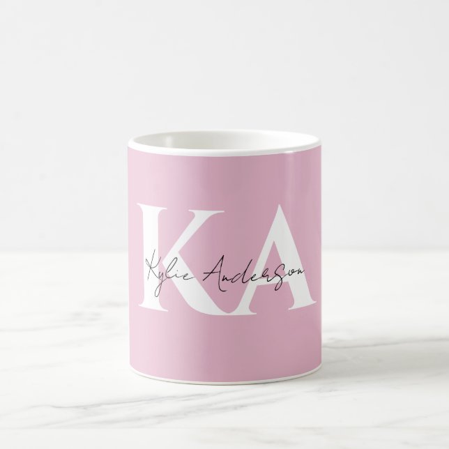 Modern Pink Personalised Monogram Name -  Coffee Mug (Center)