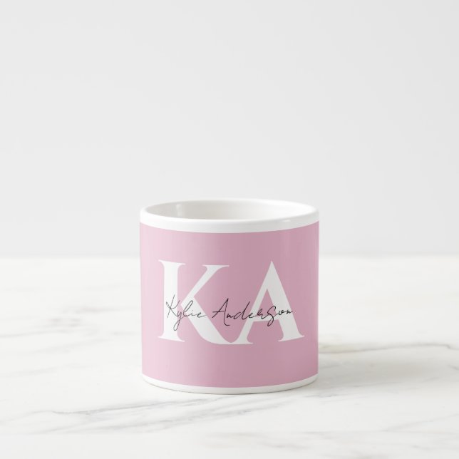 Modern Pink Personalised Monogram Name -  Espresso Cup (Front)